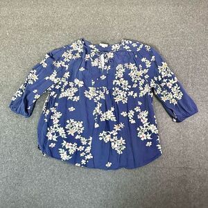 St Johns Bay Floral Blouson Sleeve Peasant Blouse Womens 1X Blue Cottagecore Boh